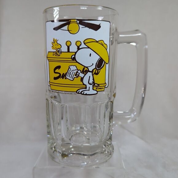 Snoopy Woodstock Glass Beer Mug Large 32 oz Here's To You Pardner 1965 Peanuts - Picture 1 of 7